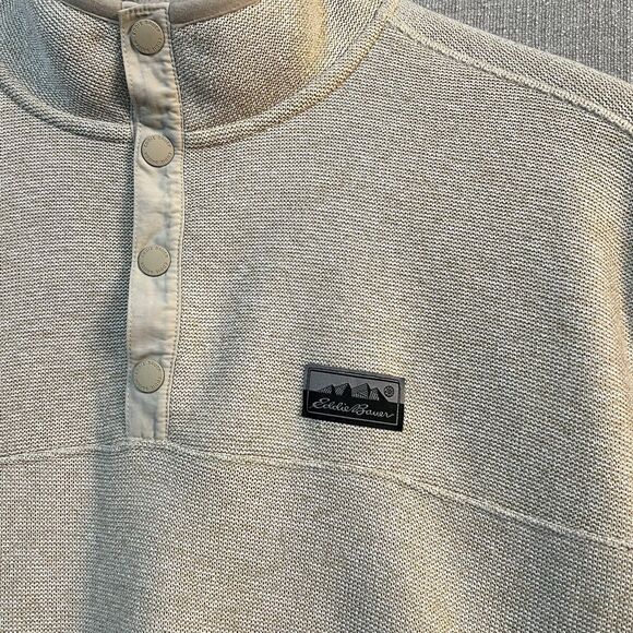 EDDIE BAUER Sweater Mens Size L Oatmeal Knit Fleece 1/4 Snap Pullover Outdoor - Picture 2 of 10